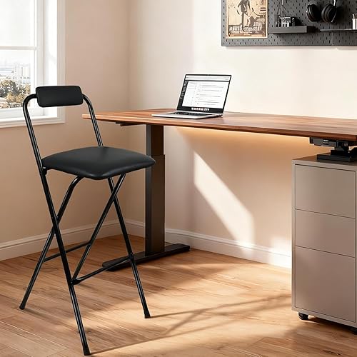 Miniatura 9 de Taburete de bar plegable con respaldo, 1 taburete plegable alto, taburete plegable portátil para adultos, asiento de altura de mostrador, asiento