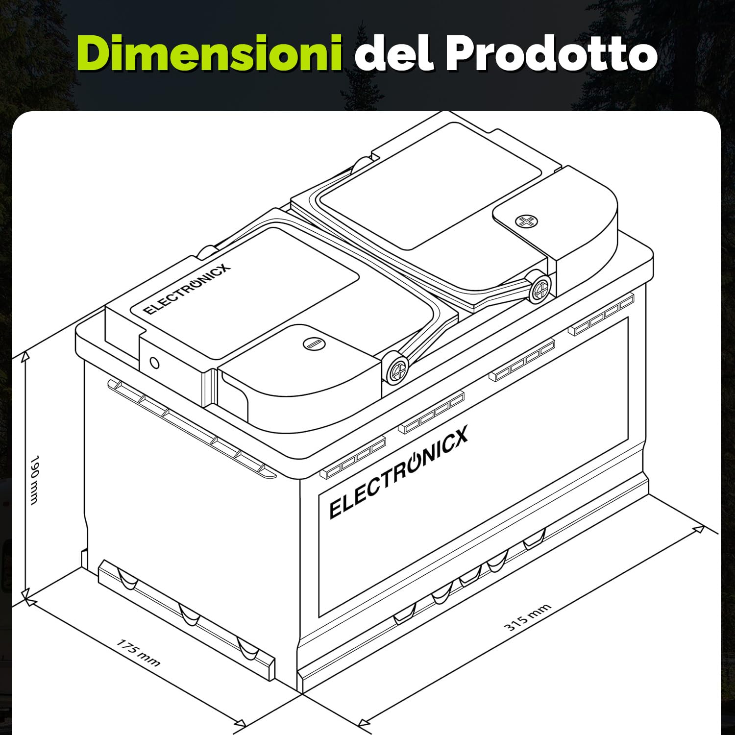 Electronicx Batteria di alimentazione GEL 110Ah 12V Caravan Edition – 110 Ah C100 – Batteria GEL per camper, barca, van, impianto solare a isola – 315×175×190 mm – senza manutenzione, a tenuta stagna