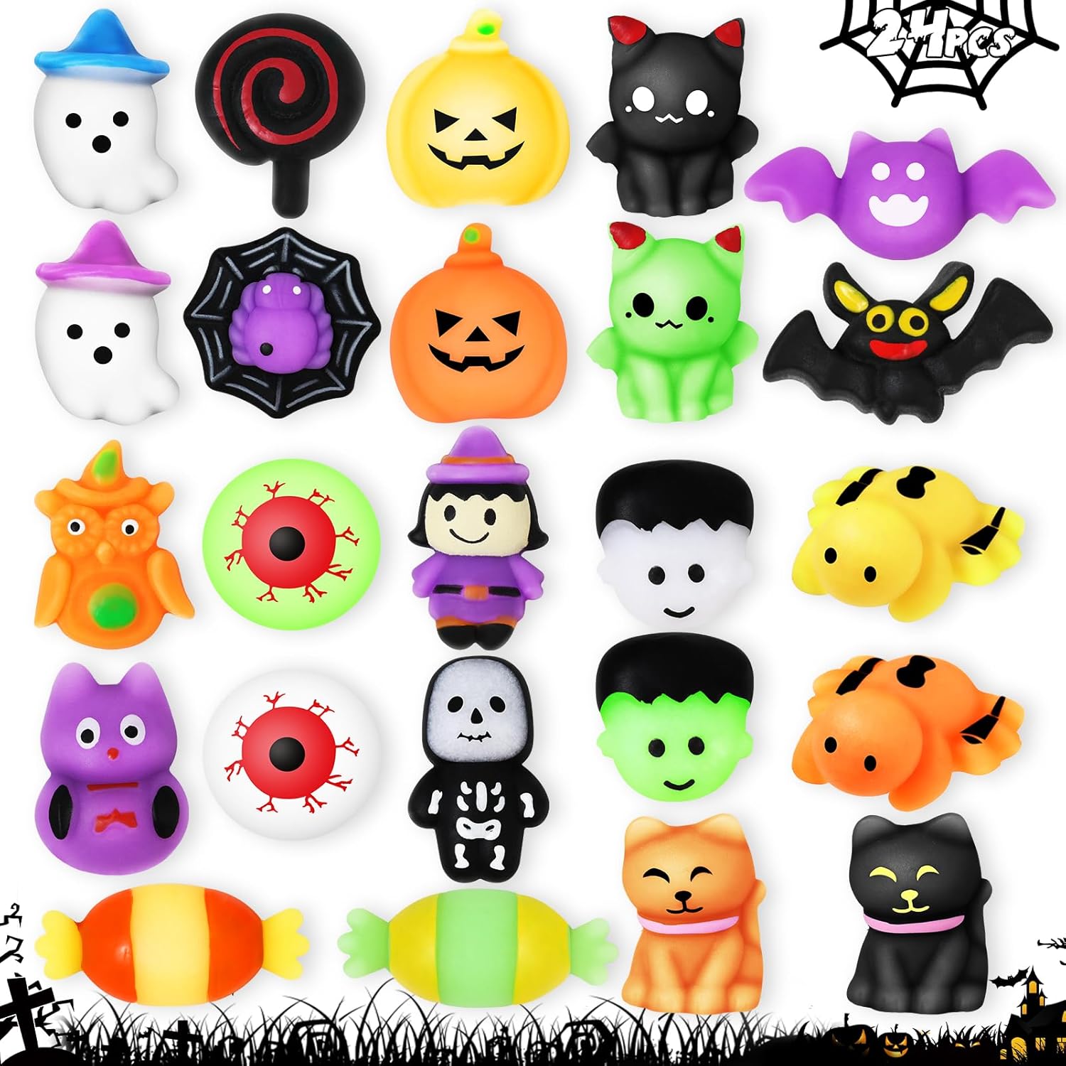 100 PCS Halloween Squishy Toys for Kids Party Favor Halloween Trick or Treat Toys Bulk,Soft Squishy Toys for Kids Boys Girls Gifts Classroom Rewards,Goodie Bags Fillers