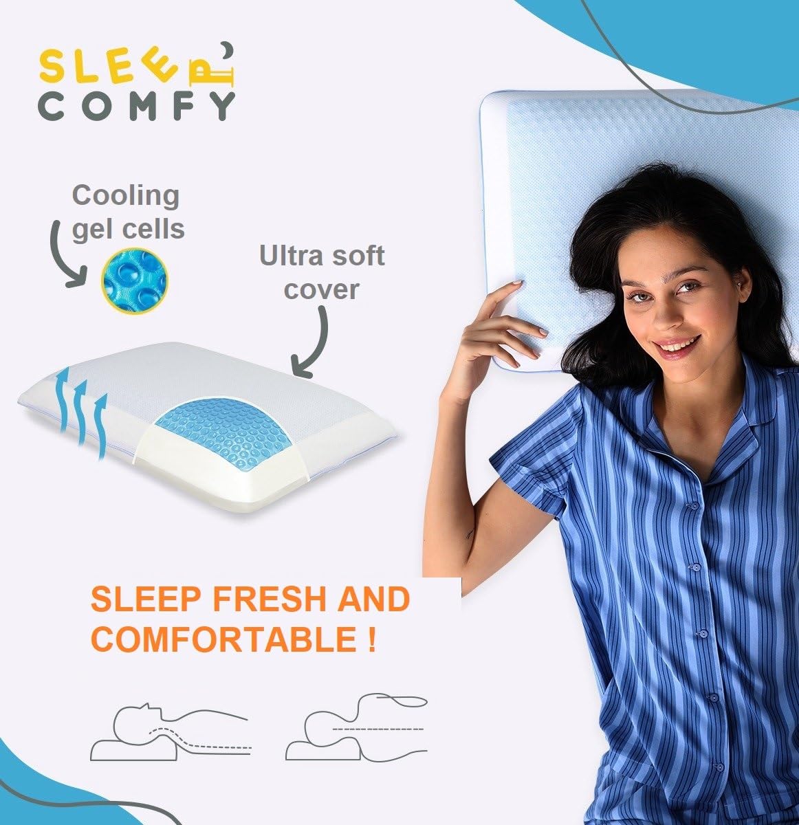 SLEEP COMFY Premium Memory-Schaum Gelkissen – Orthopädische Nackenstütze, Kühlgel-Technologie für alle Schlafpositionen (Sommer- und Winterkomfort), Oeko-Tex Zertifiziert
