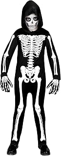W WIDMANN MILANO Party Fashion - Kinderkostüm Skelett, Overall mit Kapuze, weiß, leuchtet unter UV-Licht, Halloween Verkleidung