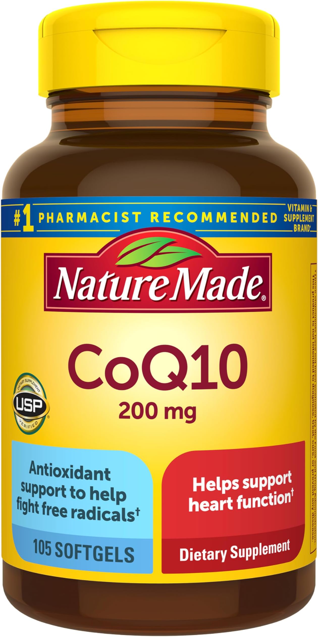 Nature Made CoQ10 200 mg, Dietary Supplement for Heart Health Support, 105 Softgels, 105 Day Supply