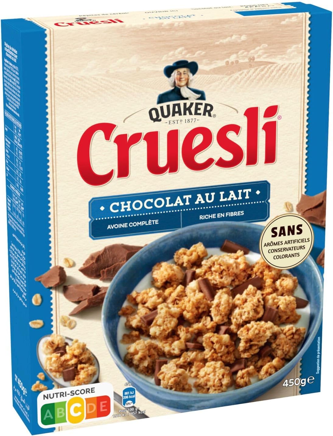 Quaker Cruesli Chocolat au Lait 450g: Céréales complètes et gourmandes - Image détaillée