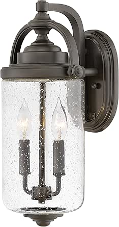 Hinkley Willoughby Two Light Outdoor Medium Wall Lantern, Oil Rubbed Bronze w/Clear Seedy Glass