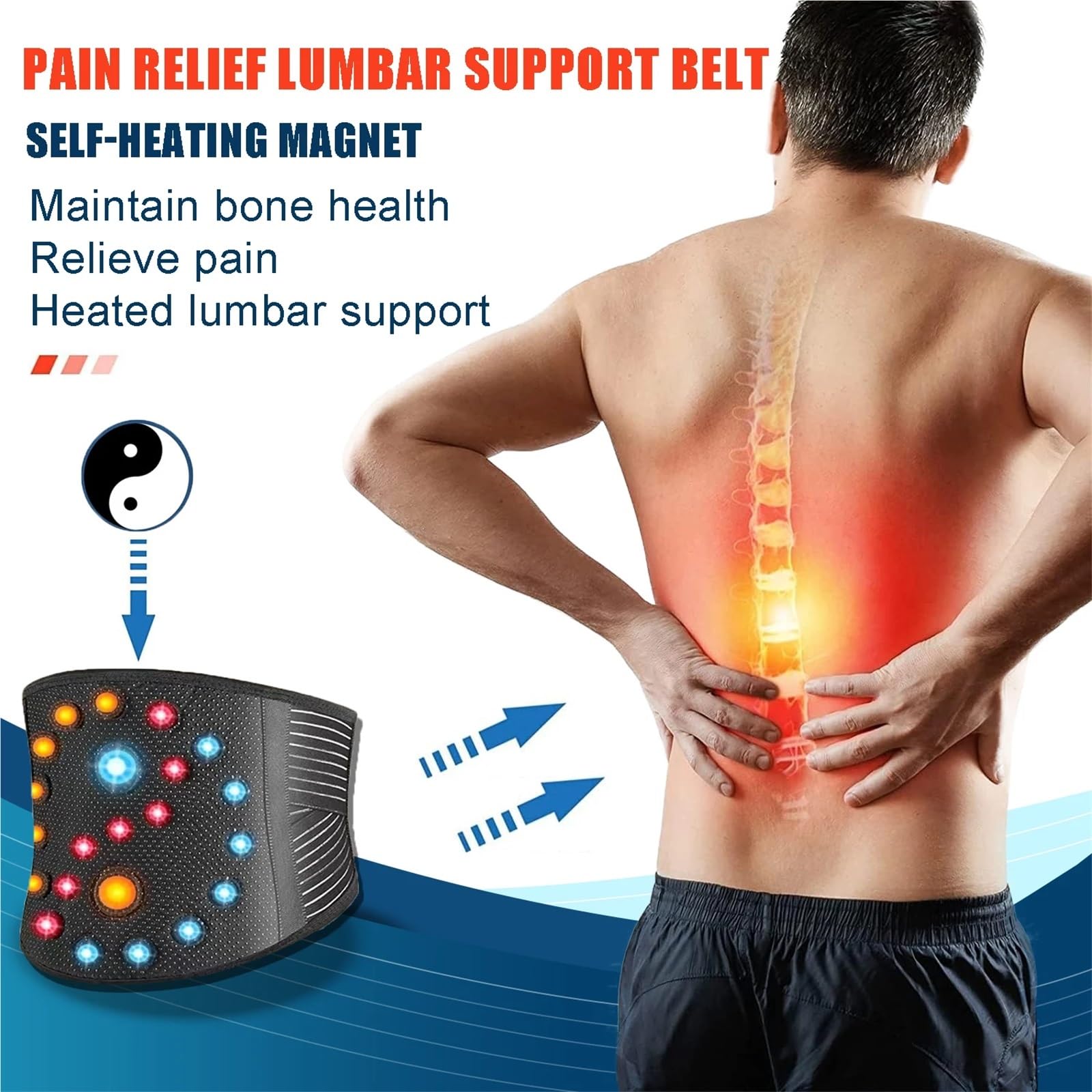Faja para la Espalda lumbar Cinturón de soporte for la espalda | Características estabilizadoras del recortador de cintura de turmalina de descompresión autocalentable ajustable(2XL)