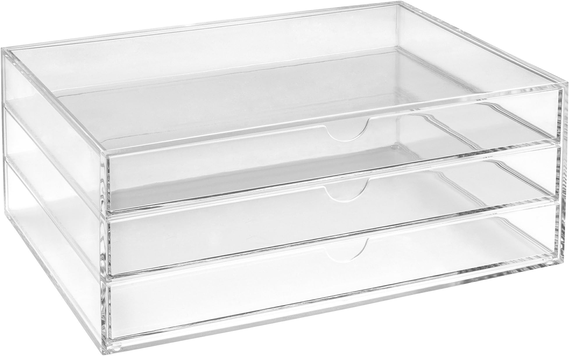 Landscape Clear Acrylic 3 Tier Paper Sorter, A4 Document Storage, Filing Drawers, Paperwork Organiser, Desk Tidy, Cosmetic Storage, Lego Sorter, Coffee Capsule Pods Holder
