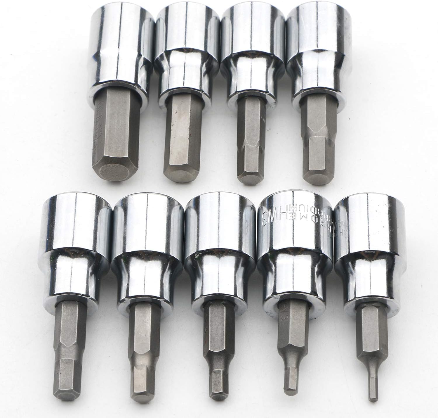 9 Pcs 3/8 Inch Drive Hex Bit Sockets Set, Hex Allen Socket Key Bits Set Kit H2 H3 H4 H5 H5.5 H6 H7 H8 H10