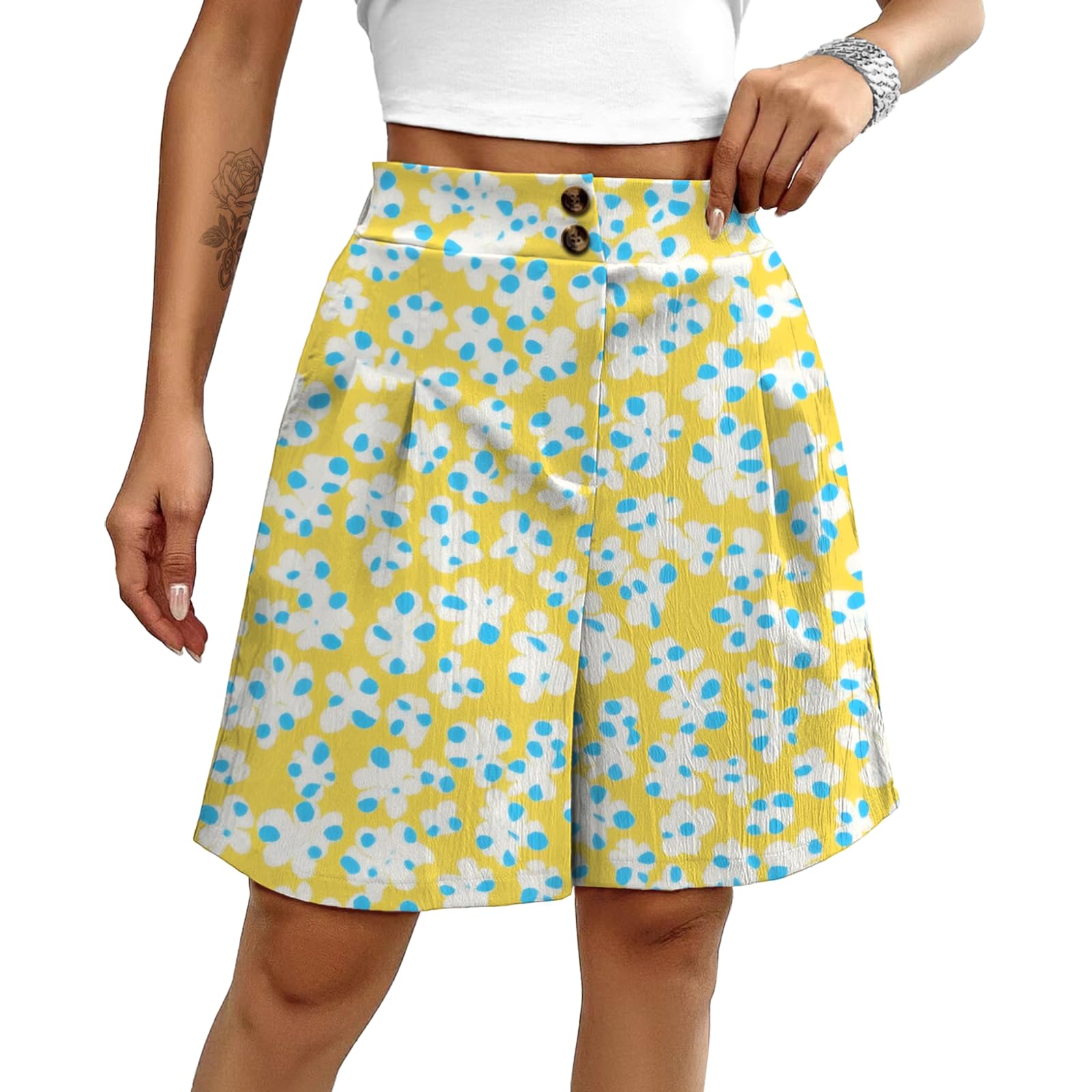 Loose Shorts for Women Summer Vintage Pleated Button Trendy Shorts Wide Leg Summer Pants Beach Vacation Clothes