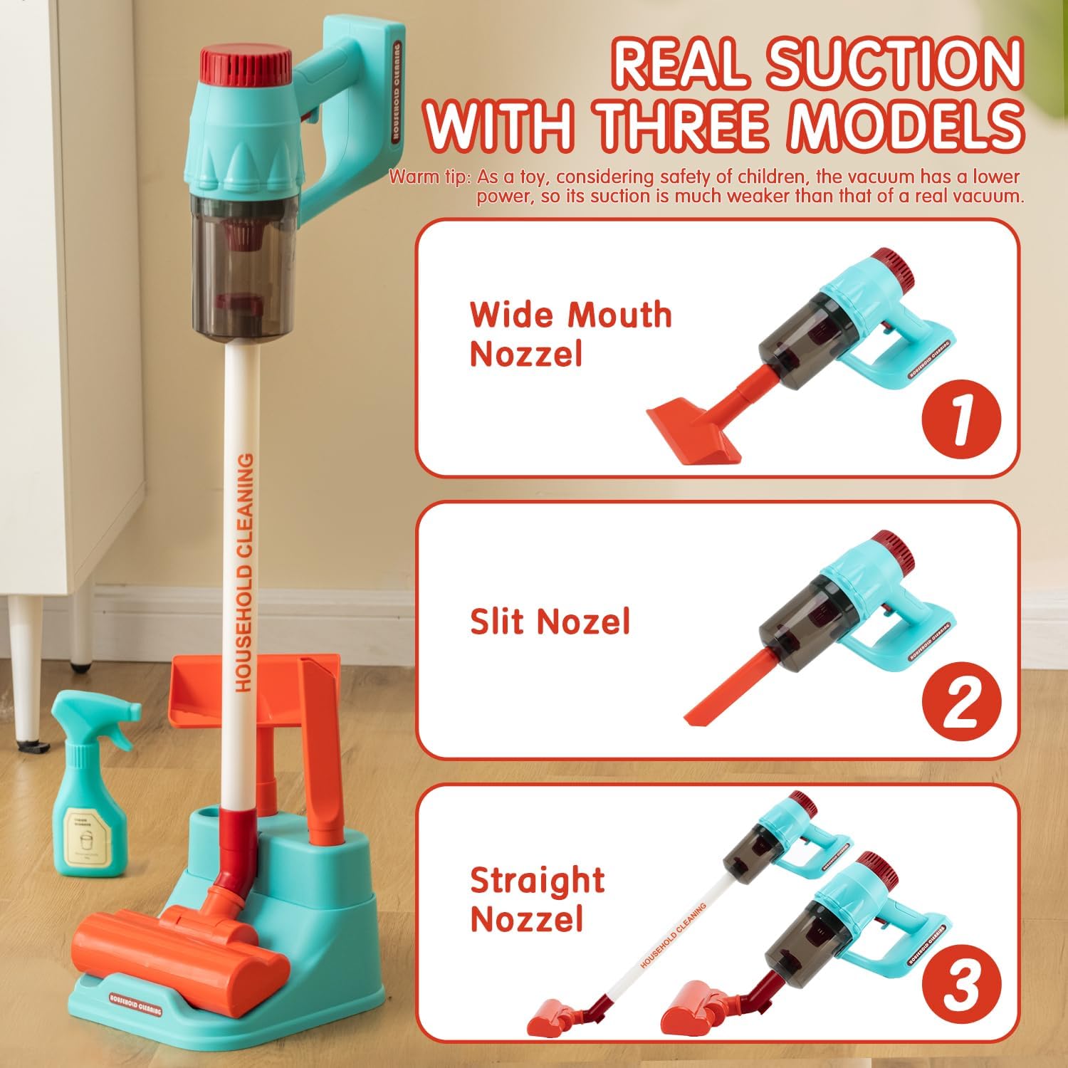 CAPAKIDS Kids Vacuum Cleaning Toy Set, Kids Vacuum That Really Works with Real Suction Light & Sounds Effects, Durable Toy Vacuum Toddler Cleaning Set as Gifts for Children Age 3+