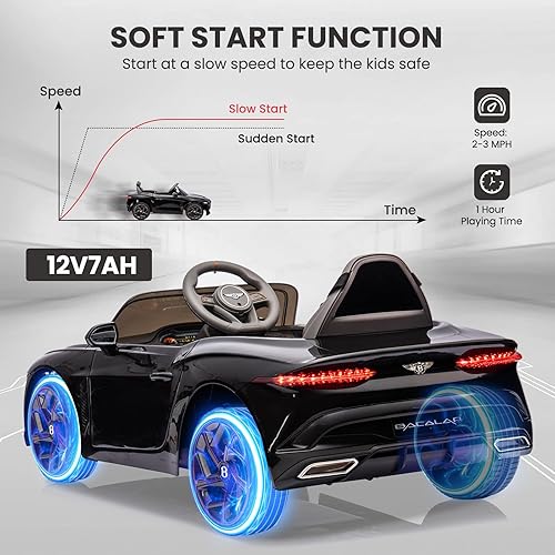 Miniatura 3 de GAOMON Auto eléctrico Bentley Bacalar de 12 V, con licencia y control remoto para padres, 3 velocidades, puertas de tijera, música, LED, autos para