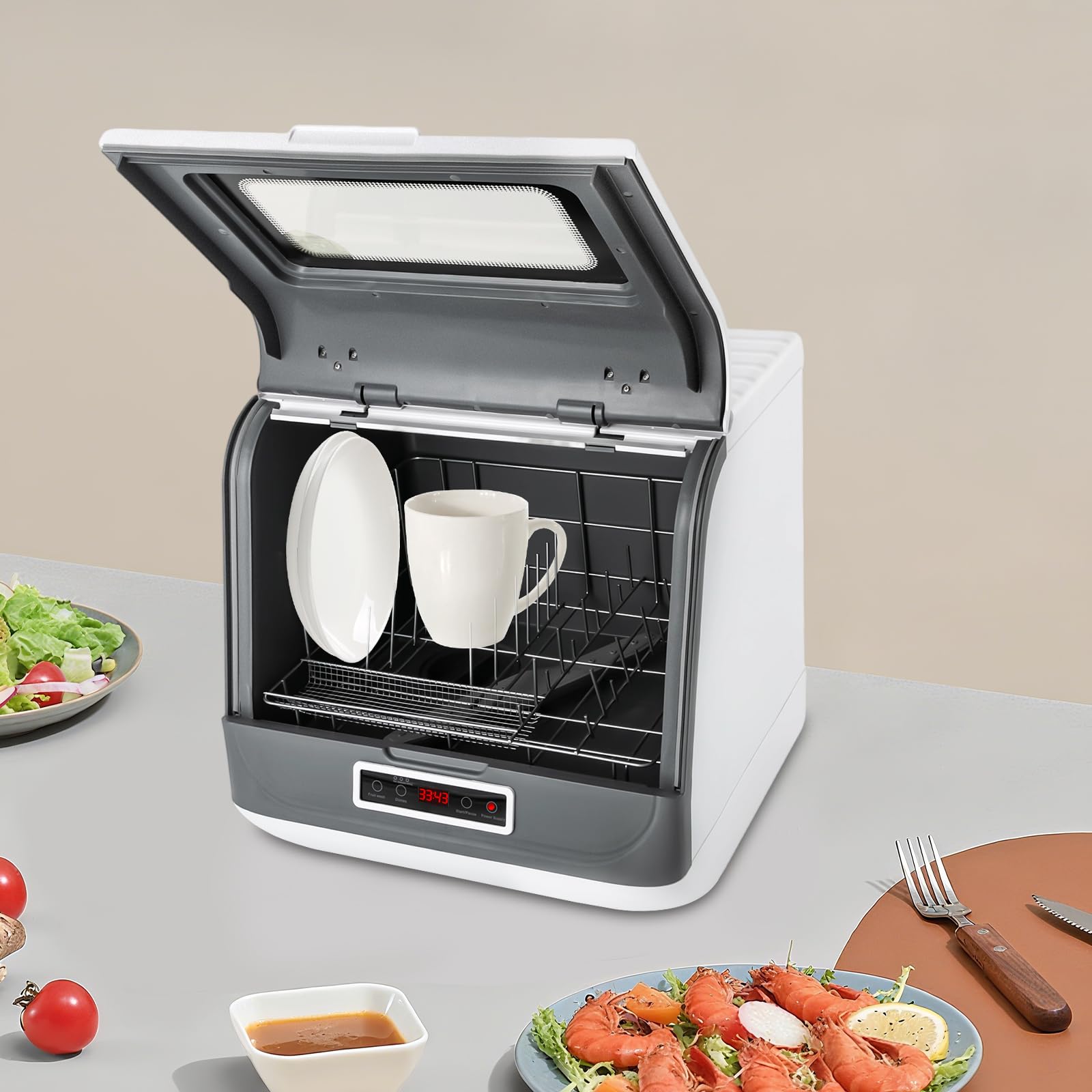 Lave-vaisselle de table portable, mini lave-vaisselle, 800 W, trois modes de rinçage, portable, pour la maison, l'appartement, le camping-car, le bateau (blanc)