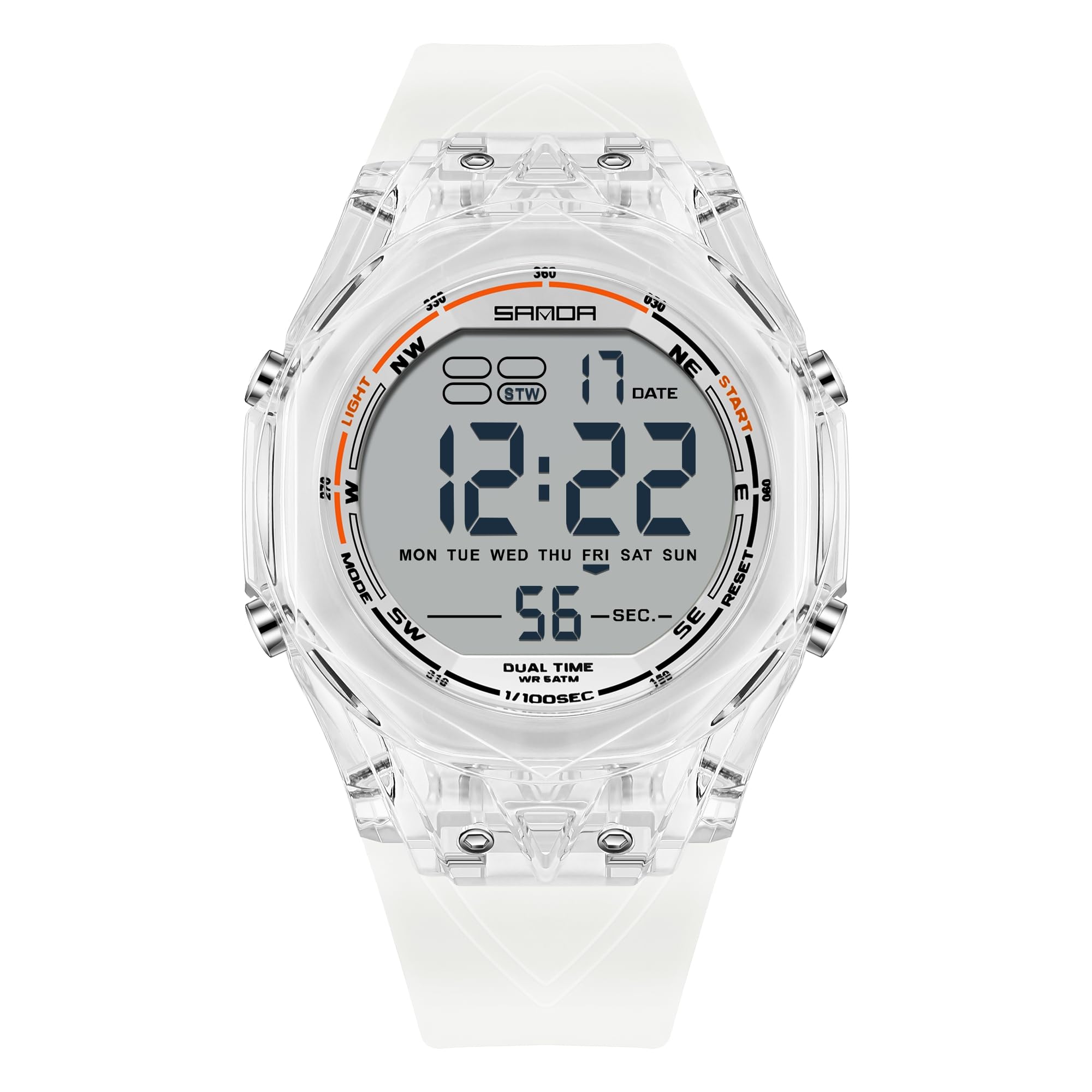 Orologio da polso da uomo, trasparente, militare, sportivo, digitale, impermeabile fino a 50 m, retroilluminazione a LED, cinturino in TPU, calendario con data, orologio da polso casual