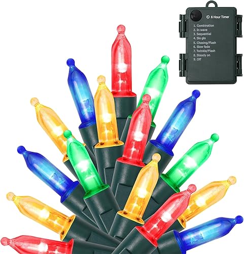 Miniatura 71 de WATERGLIDE Paquete de 2 50 luces LED de Halloween al aire libre, 16 pies con 8 modos, luces de árbol impermeables que funcionan