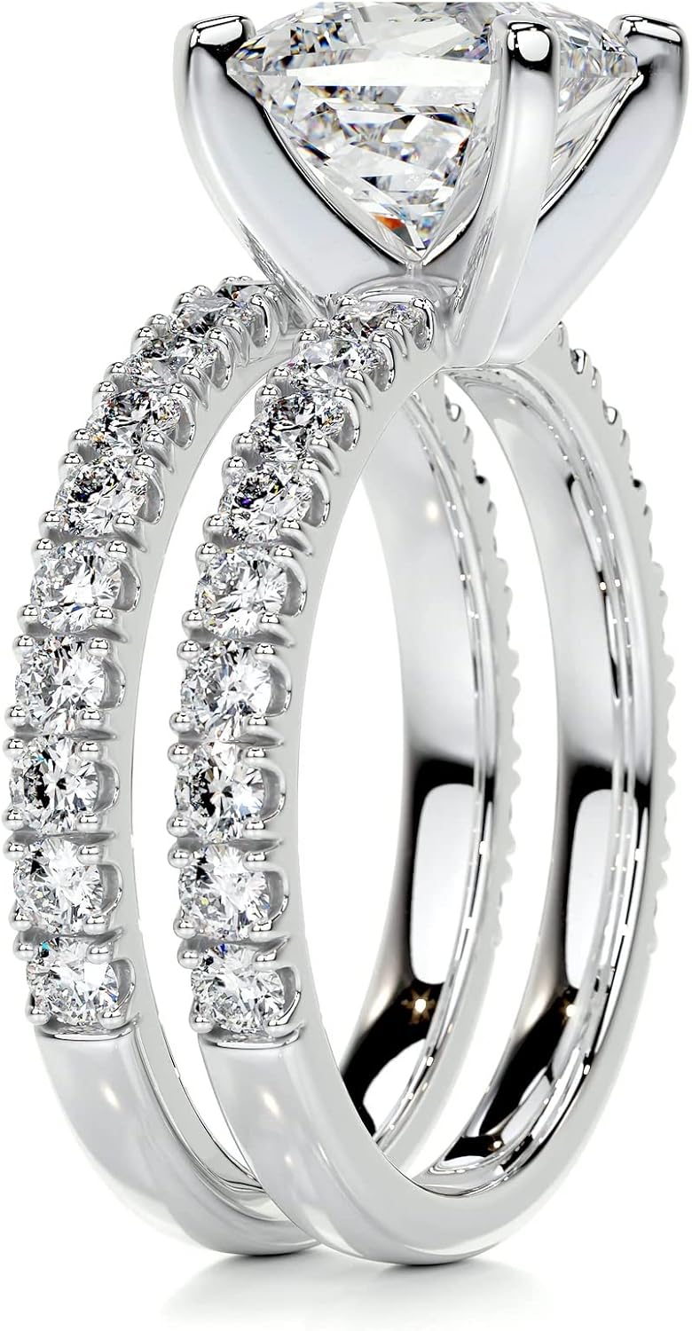 1 CT Center Princess Cut Moissanite Wedding Sets, Platinum Plated Silver Wedding Ring Sets for Her