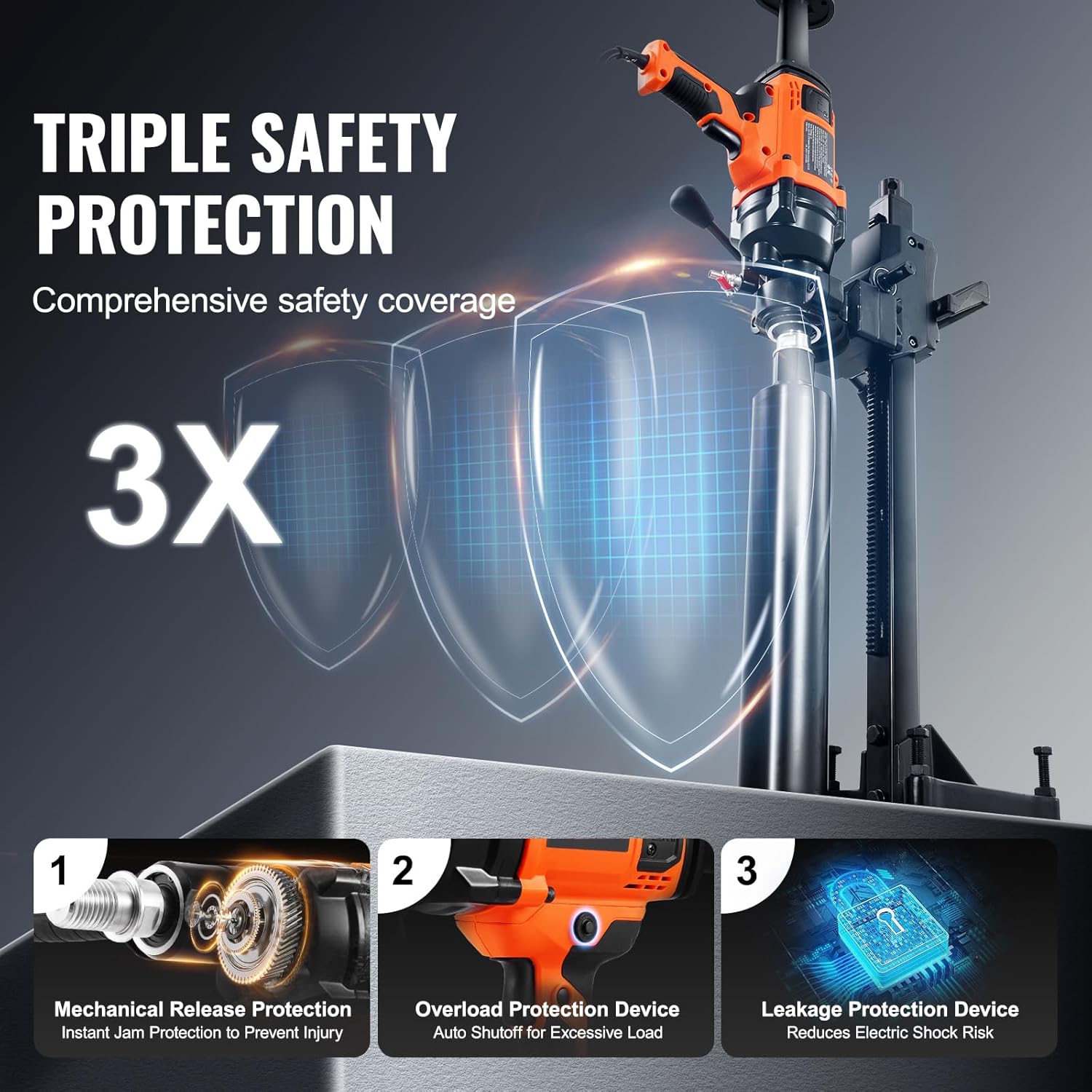 Happybuy 0.8-6.3in Diamond Core Drill Machine, 2000W Handheld Concrete Core Drill with Stand & Bit, Wet & Dry Use for Marble, Brick & Concrete