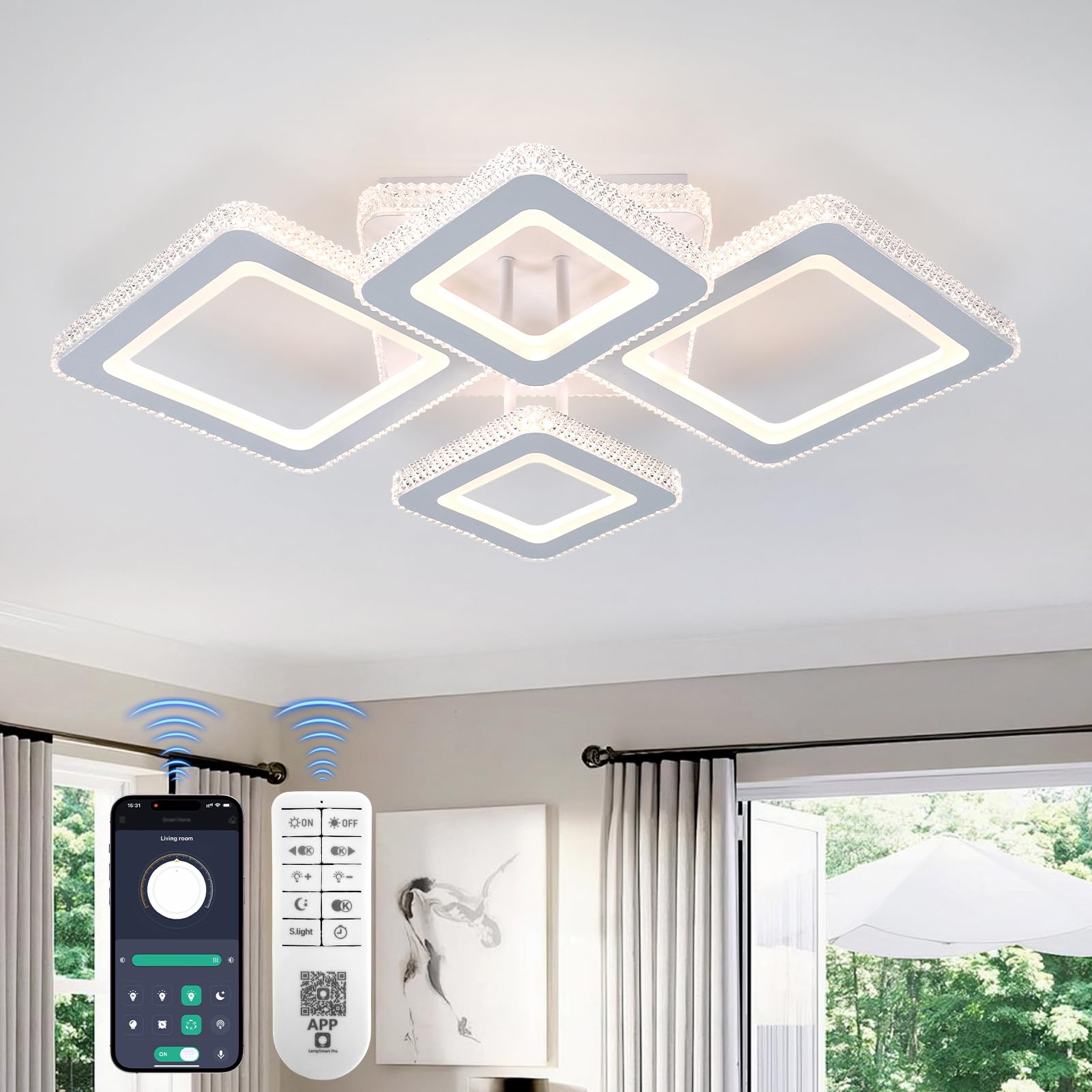 71CM 50W Plafonnier LED, Luminaire Plafonnier 3829LM Télécommandé APP