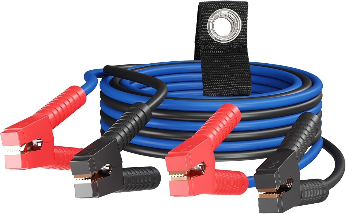 HiFind 4 Gauge Jumper Cables 12 FT for Car Battery, 4 AWG Heavy Duty Long Automotive Booster Wire, 600 Amp Emergency Starting Cable for Cars SUV Truck Vans RV With Alligator Clamps, Carrying Strap
