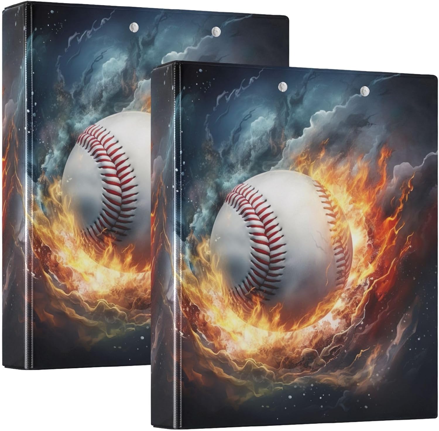 Fire Baseball 3 Ring Binders, Round Rings, Holds 200 Sheets, 1.5 Inch 3 Ring Binders with 3 Interior PVC Clear Pockets and Anti-Slip Metal Clip