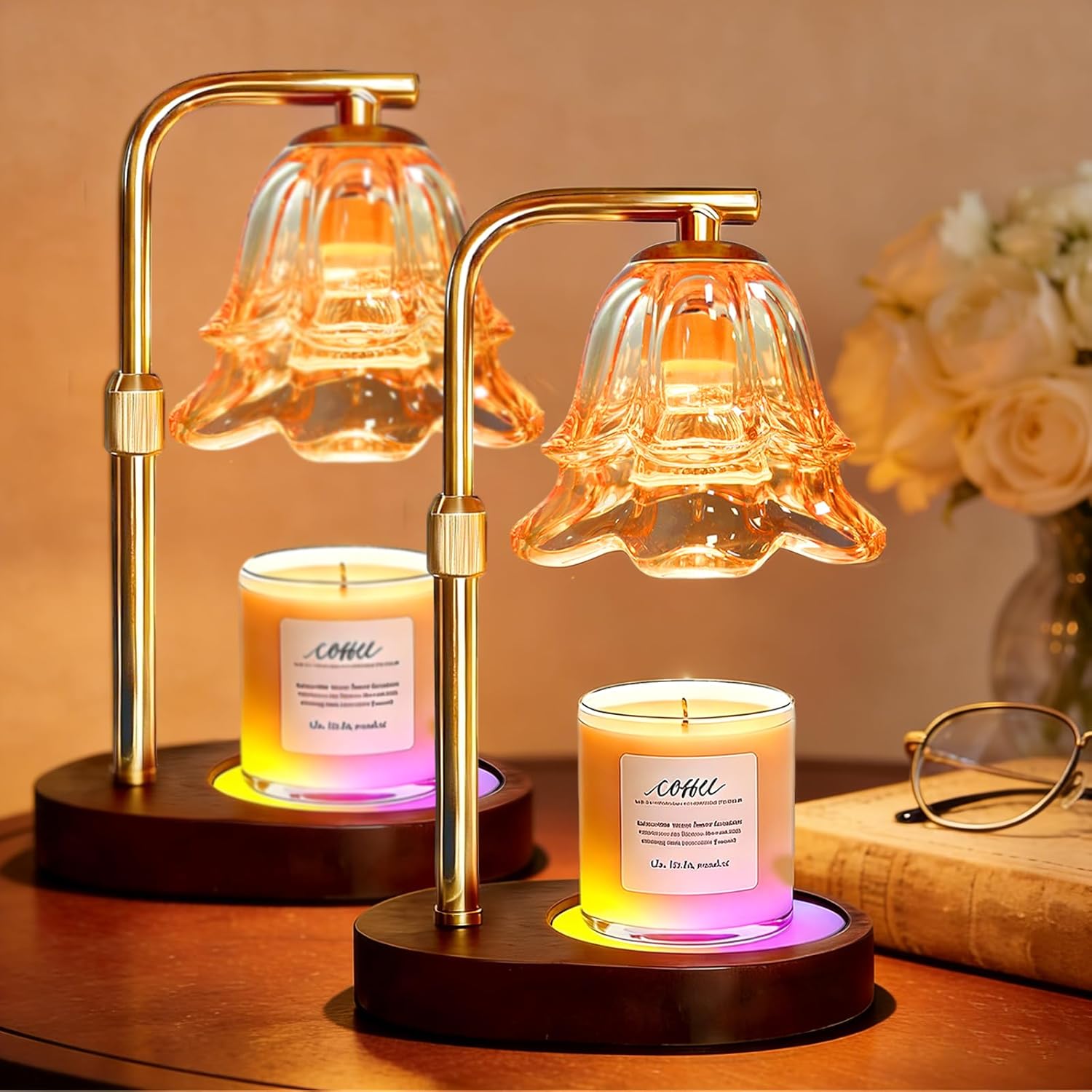 2-Pack Timer&Dimmable Wax Melt Warmer Lamp-Height-Adjustable Candle Heater, Modern Farmhouse Table Lamp for Bedroom Nightstand/Living Room,Valentine/Birthday Gift for Her/Mom New Home Decor