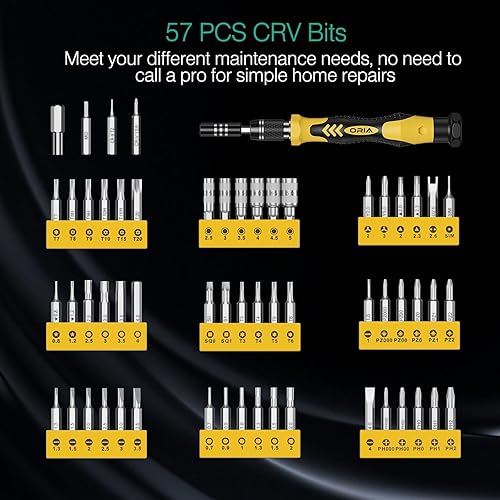 Miniatura 6 de ORIA - Juego de destornilladores de precisión, 60 en 1 con juego de destornilladores de 56 puntas, kit de destornillador magnético con eje flexible