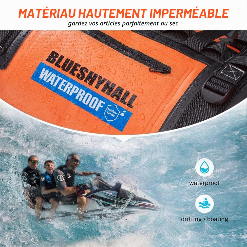 Blueshyhall Dry Bag Sac à Dos étanche Idéal pour Le Kayak, Le Camping, la Randonnée, la Pêche, la Natation, Le Surf, Le Bateau et Le Rafting