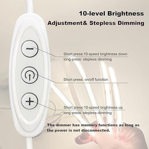 Miniatura 3 de GXILEE Tira de luces LED COB de 5 V alimentadas por USB, 6000 K, blanco frío, CRI92+, tira de luz LED de 6 pies con atenuador, tira de luz COB