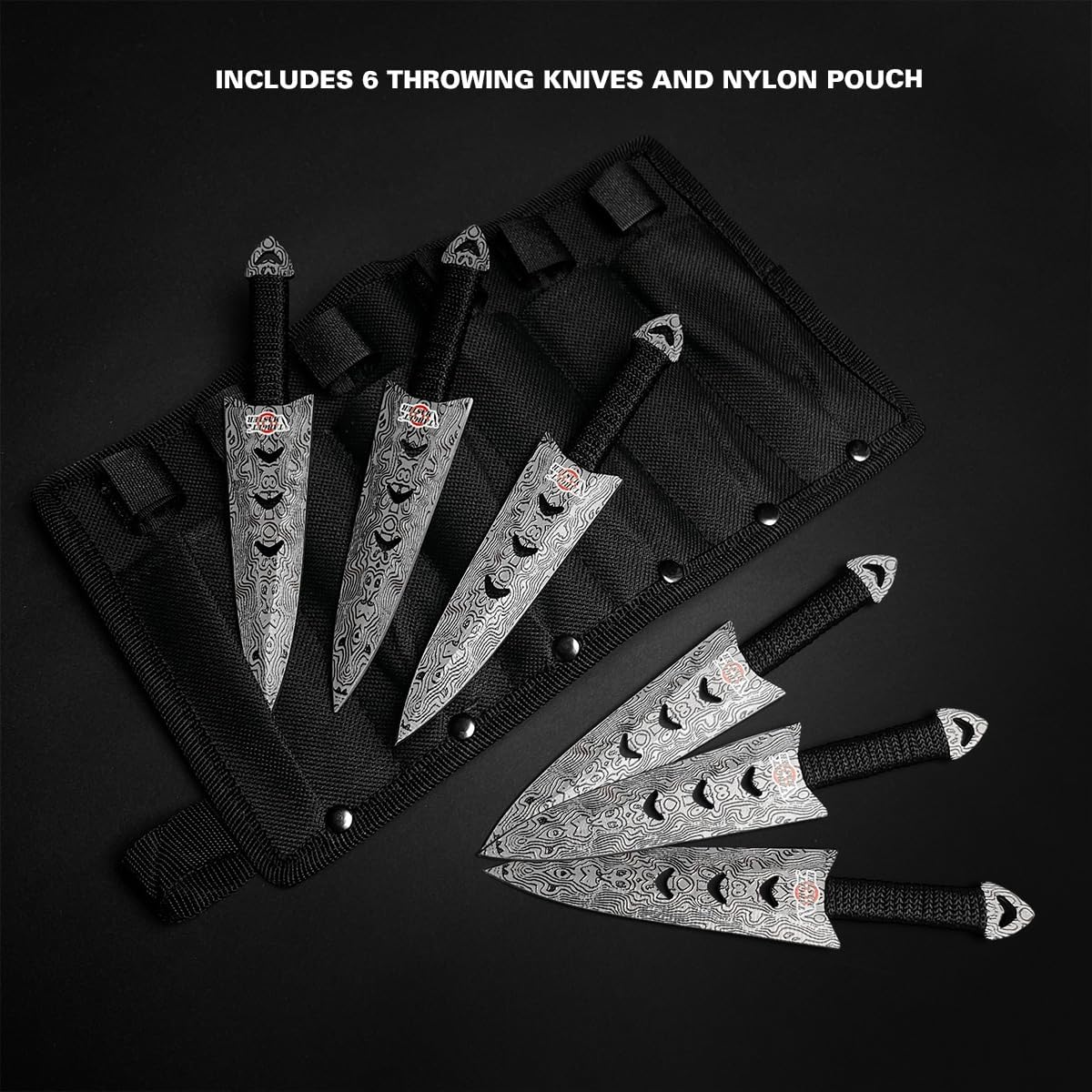 Falcon Throwing Knife Set – 6” Double-Edged 440 Stainless Steel Throwing Knives (6-Piece Set) with Paracord Handle & Black Sheath | Target Practice, Martial Arts & Collection (Multi)