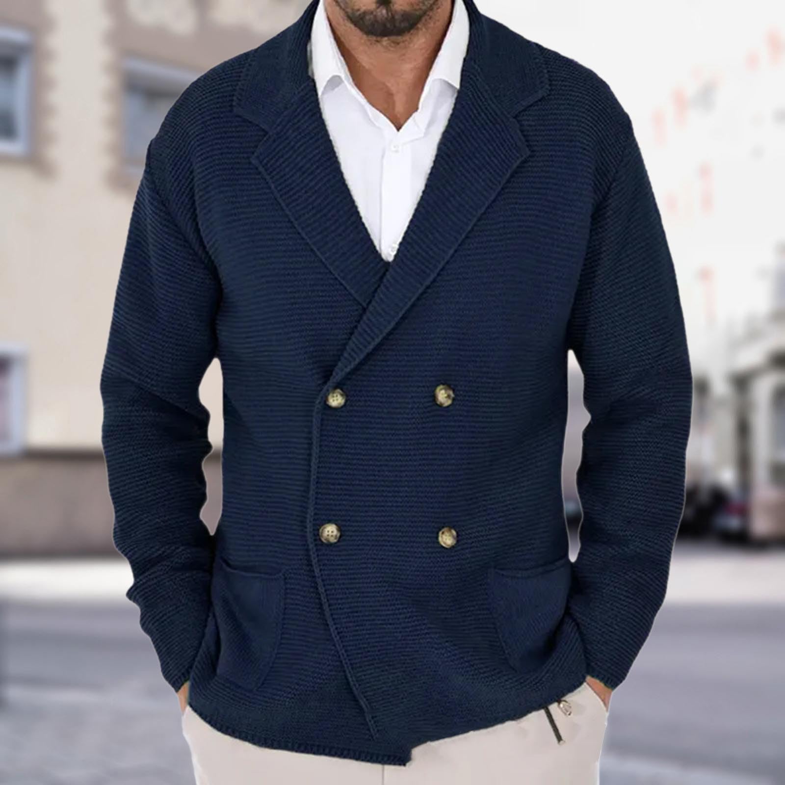 Generisch Cardigan da uomo risvolto doppiopetto cardigan scollo a V maglione con bottoni cardigan leggero maglione da lavoro maglione casual maglieria moda invernale stile elegante