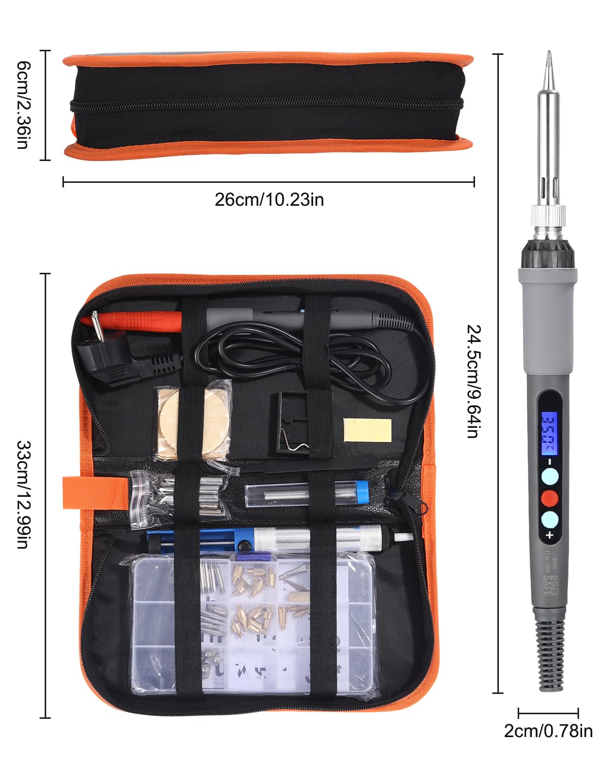 Kit de pyrogravure fer à souder,60W Fer à Souder Electrique Kit avec Écran LCD Temperature Réglable avec interrupteur ON/OFF,pour Pyrogravure,Soudage,Bricolage,Artisanat Sur Bois,Cuir etc.