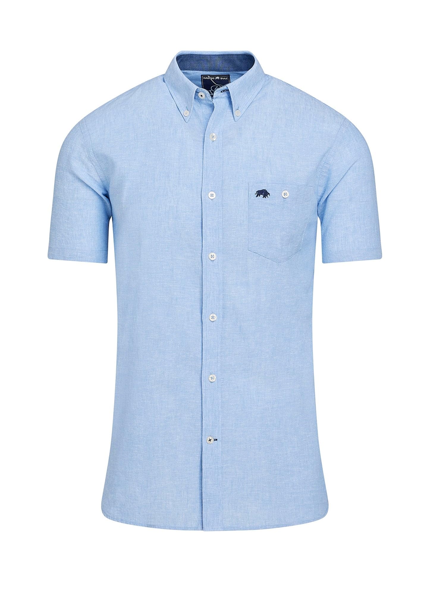 Raging Bull Blue Short Sleeve Classic Linen Shirt Sky