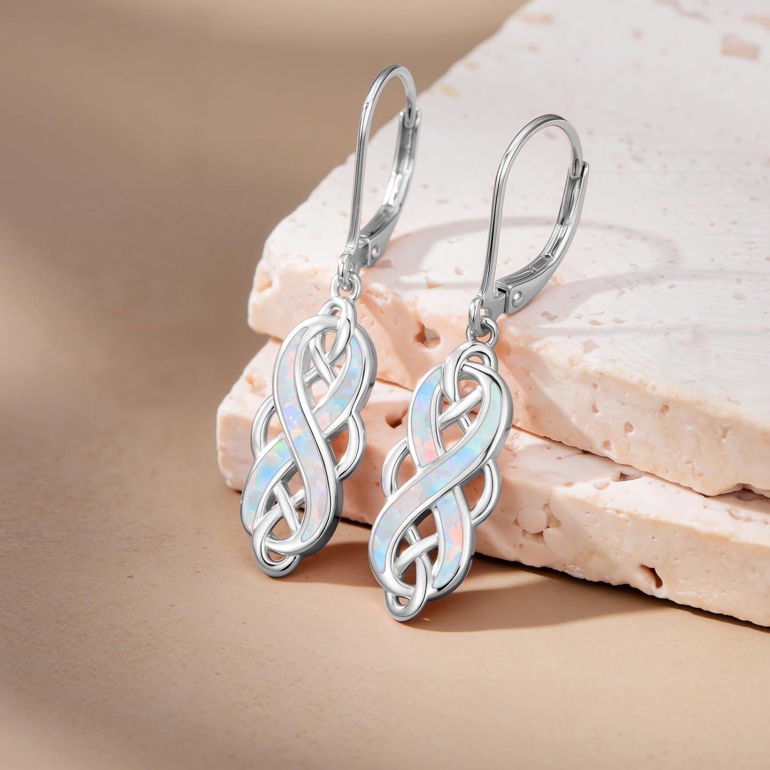 925 Sterling Silver Celtic Knot Earrings Opal Dangle Earrings Celtic Irish Jewelry Valentines Day Mothers Day Gifts for Women - Image 4