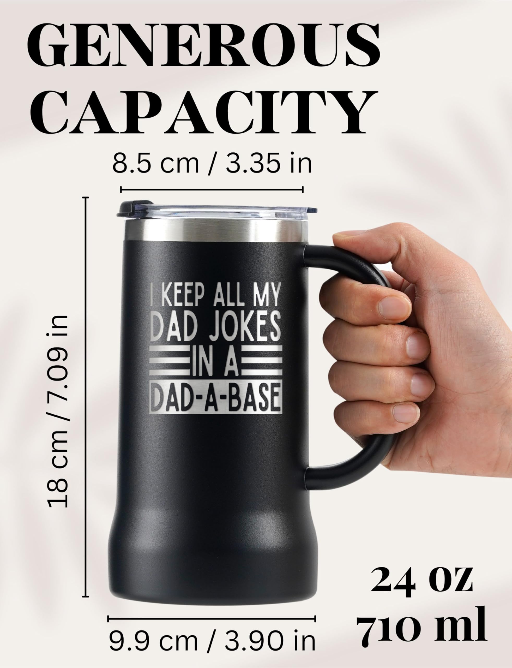 Onebttl Dad Joke Gifts, Dad-a-base, Database, from Daughter Son, Stainless Steel Beer Stein Tumbler, 24oz Beer Mug with Lid