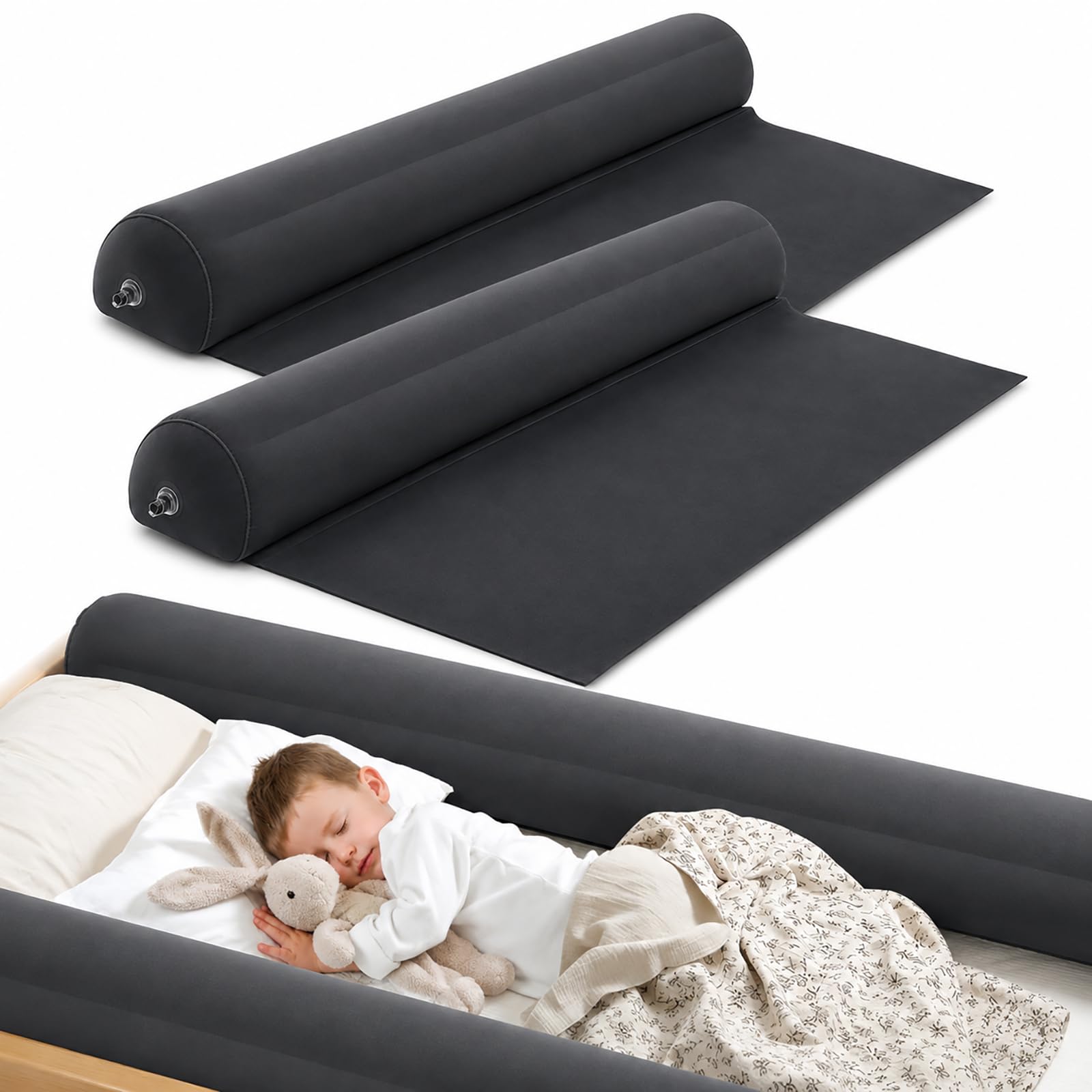 Rieles inflables de cama anticaídas para niños pequeños, suaves y aptos para colchón King y Queen