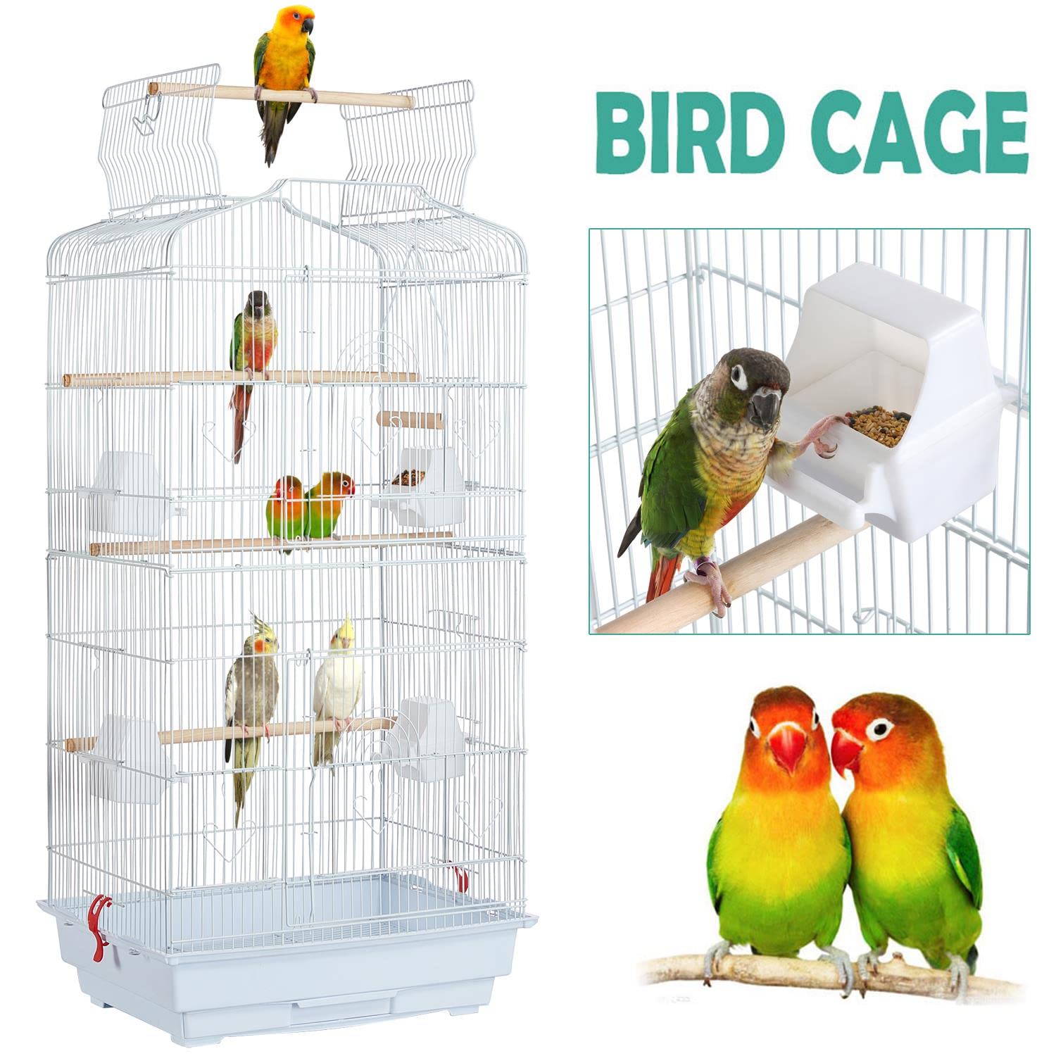 Yaheetech Vogelkäfig Vogelbauer Vogelvoliere Vogelhaus mit 4 Sitzstangen 46 x 36 x 92cm, Weiß