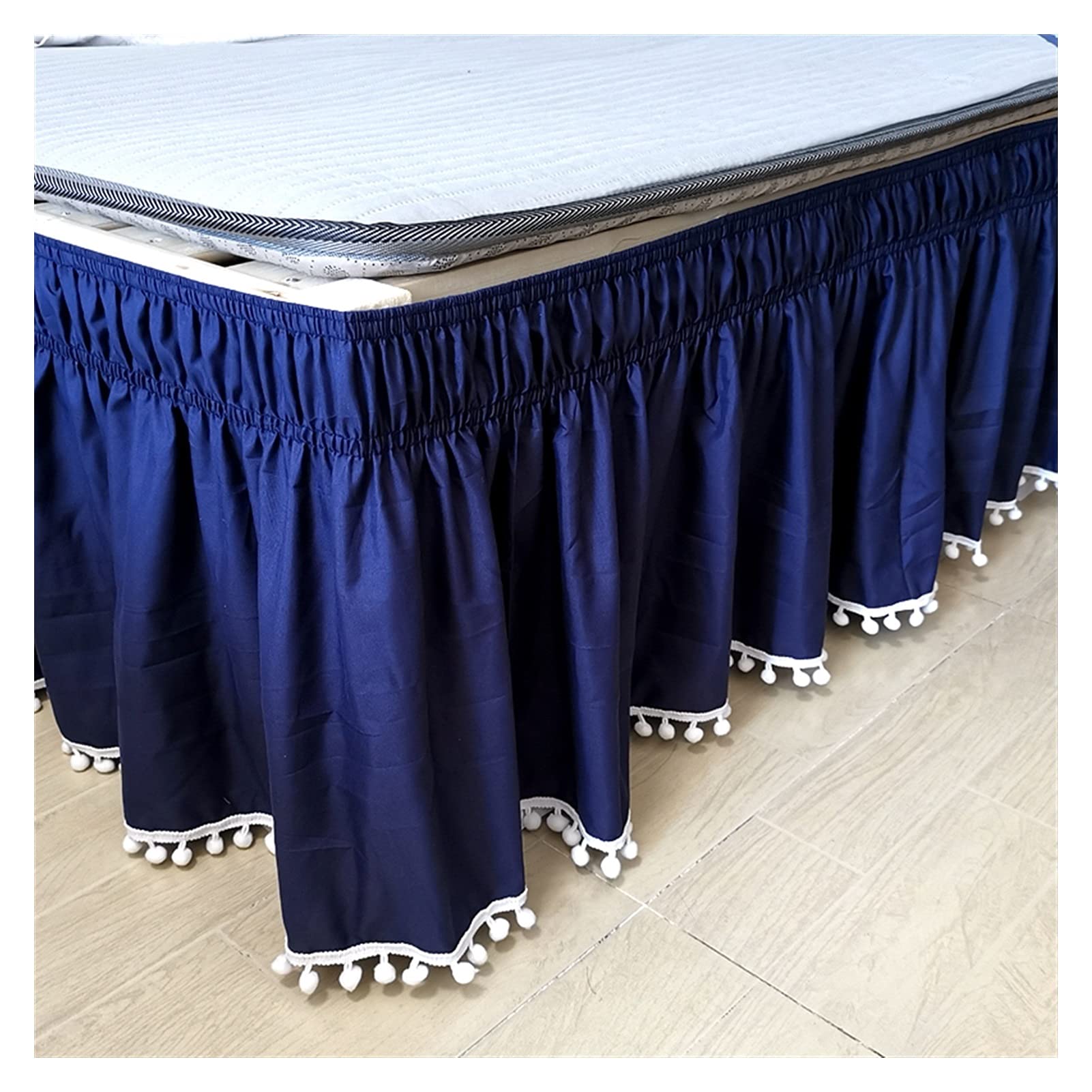 Rüschenbettrock, Polyester-Bettrock for Umwickeln, elastisch, 40 cm hoch, Mehrfarbig, mehrere Größen(Blue,90x200x40cm)