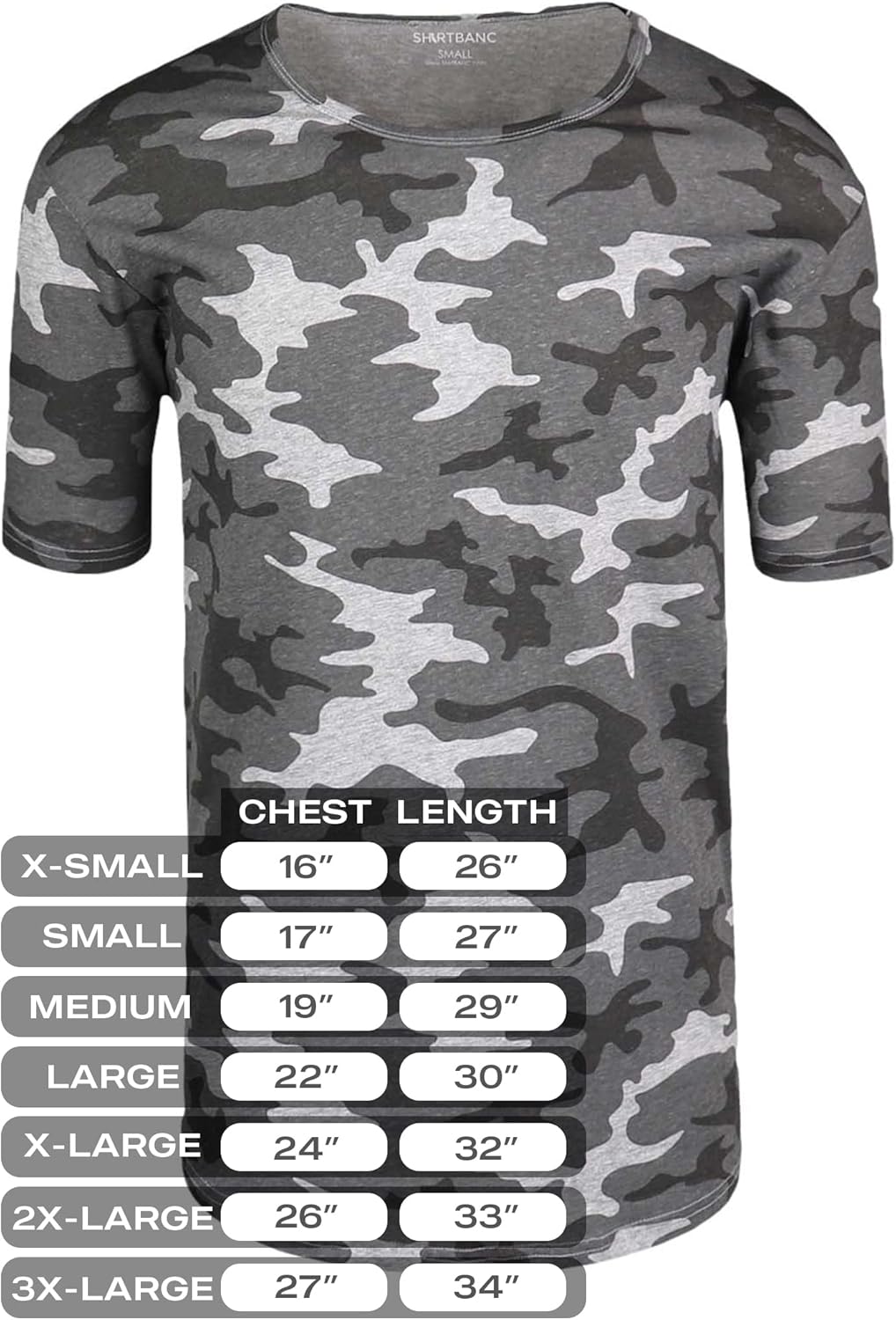 ShirtBANC Mens Hipster Hip Hop Long Drop Tail T Shirts Dropcut Shirt Long Line Shirt Small Camo Riverstone