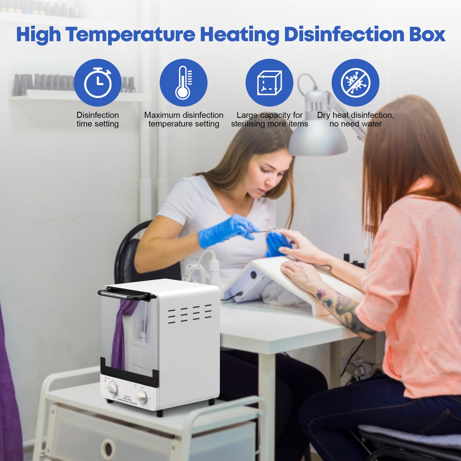 Xverycan 1000W Esterilizador de aire caliente Desinfección, 12L de calor seco de alta temperatura Esterilizador, Pequeños esterilizadores para herramientas de uñas, herramientas cosméticas