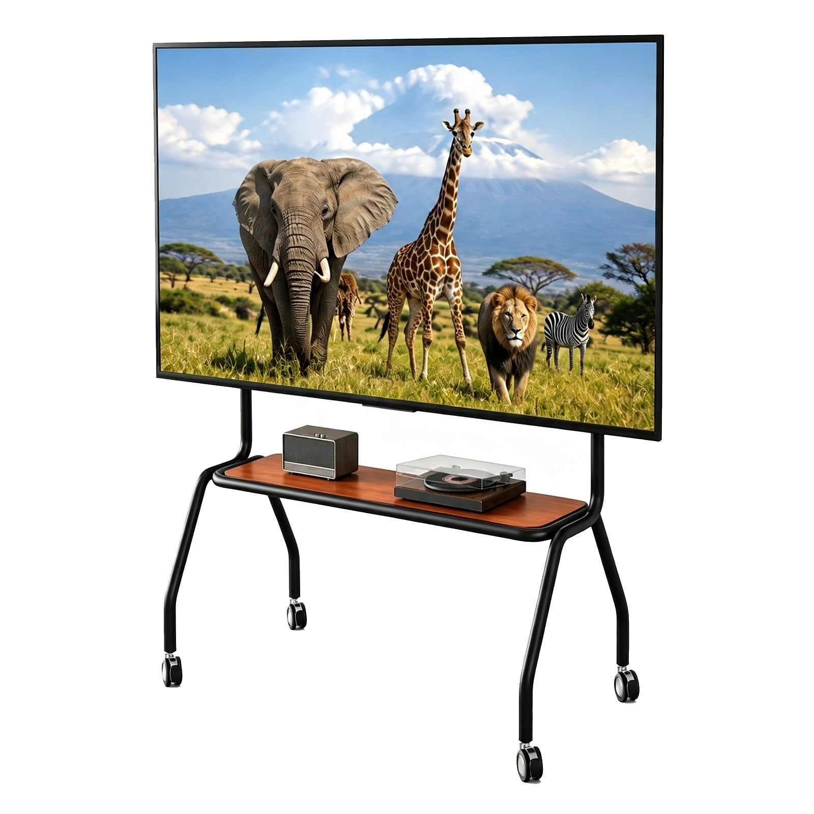 Supporto TV Mobile con Ruote, Supporto TV Autoportante | Robusto Telaio in Acciaio al Carbonio, Ripiano Portaoggetti per TV da 40–75 Pollici(Brown,120cm/47in)