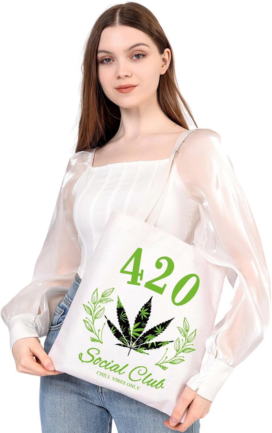 MEIKIUP Marijuana Gift Weed Tote Bag 420 Party Gift 420 Social Club Chill Vibes Only Weed Leaf Shopping Bag Weed Leaf Bag image 5