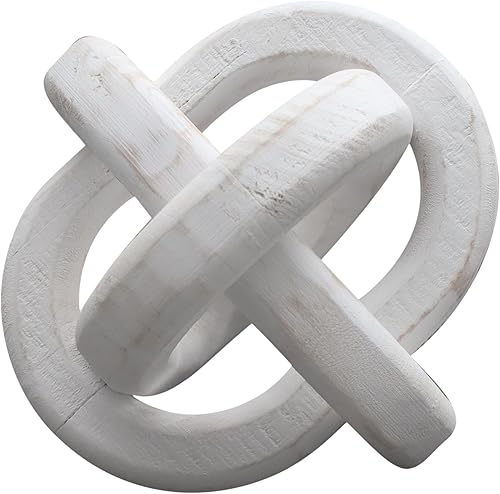 Miniatura 6 de PARISLOFT Decoración de cadena de madera blanca tallada a mano Adorno de nudo rústico de granja de 3 eslabones Mesa de café, estante, bandeja