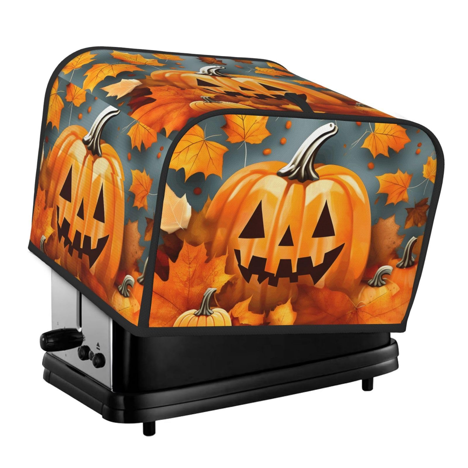 Autumn Leaves Thanksgiving Day Pumpkin Print 4-Slice Toaster Cover Dustproof Waterproof Kitchen Appliance Protector For Bread