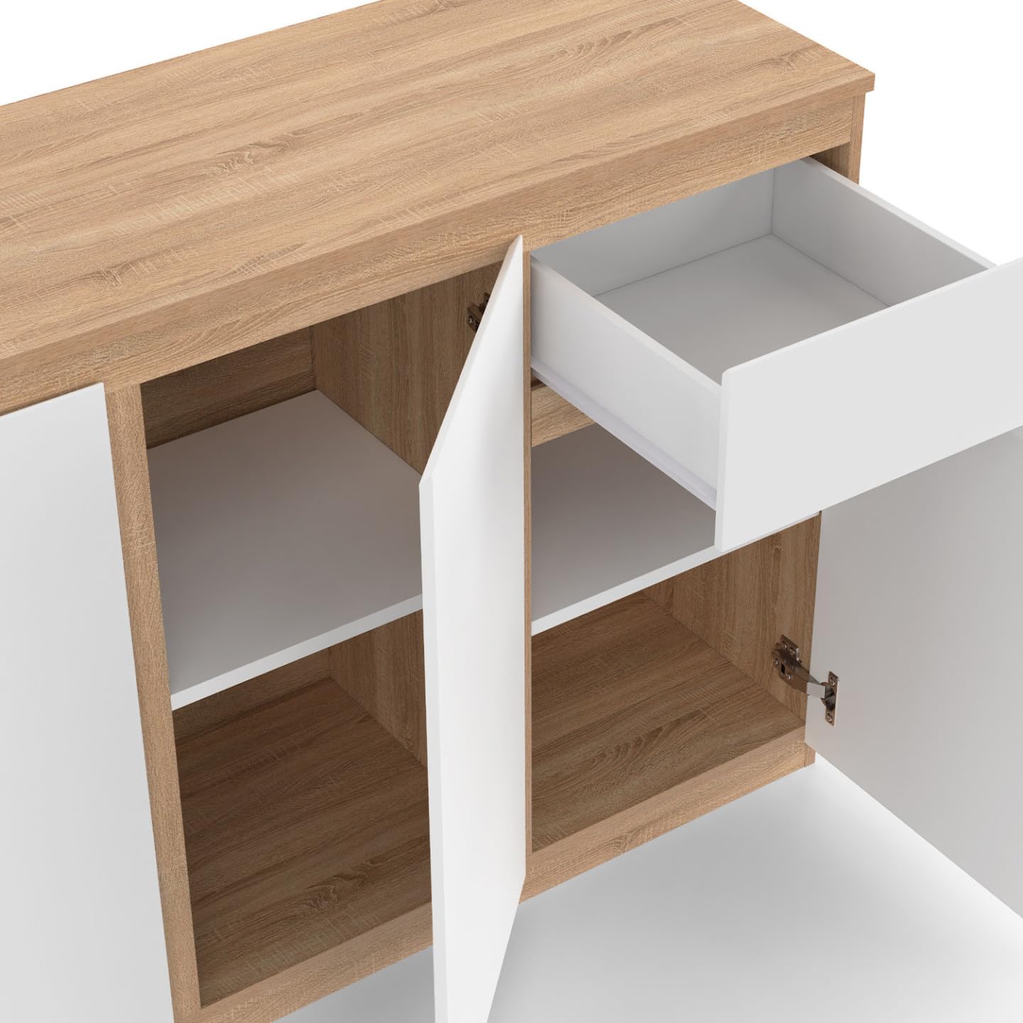 IDMarket - Credenza TOMI 100 cm con 3 ante e 1 cassetto, bianco e legno