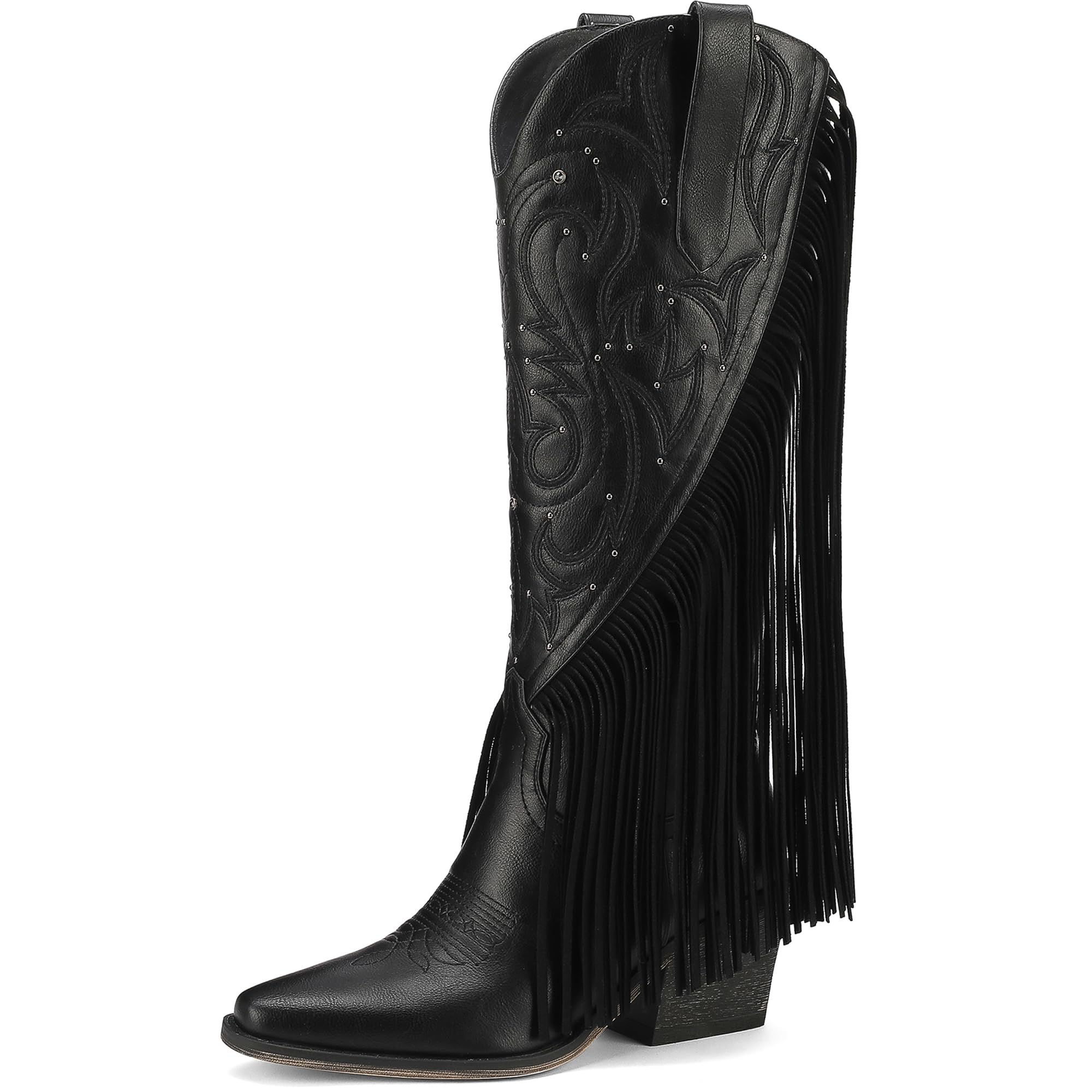 Fringe Cowboy Boots for Women Wide Calf Cowgirl Boot Embroidered Western Square Toe 2 76 Chunky Heel with