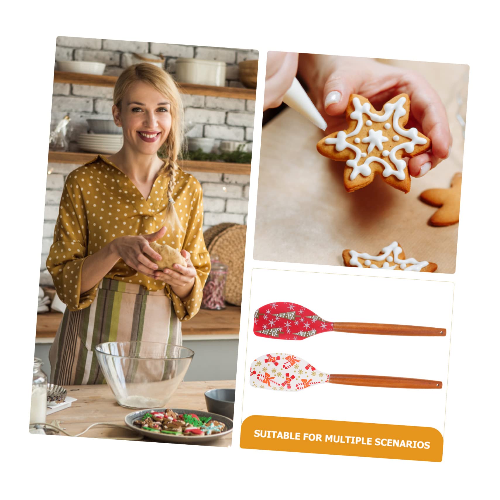 MAGICLULU 4 Set Spatola Natalizia in Silicone Spatola Per Frittelle Stampino Per Biscotti Fritto Kitchen Gadgets Strenna Natalizia Utensili Da Cucina Da Forno in Silicone 2 Pezzi * 4