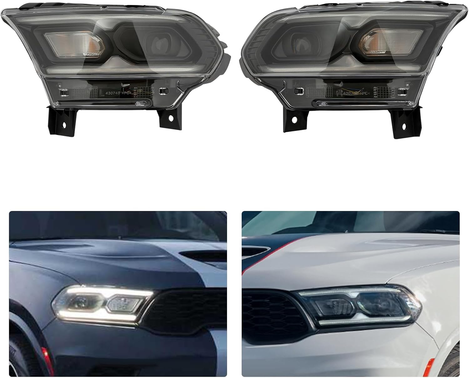 LYNICESHOP Front LED Headlights Assembly Halogen+LED Pair for 2021-2023 Dodge Durango with LED DRL, Direct Replacement Left+Right Driver & Passenger Side Headlamps Set (A pair)