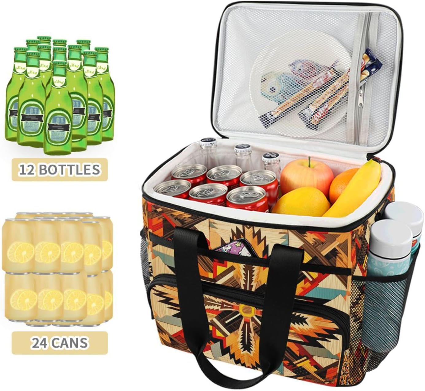 Indian Navajo Cross and Arrow Lunch Box for Men & Women, 15L Leakproof Cooler Lunch Bag Reusable Insulated Lunch Bag with Adjustable Strap for Office Work Picnic Hiking Beach