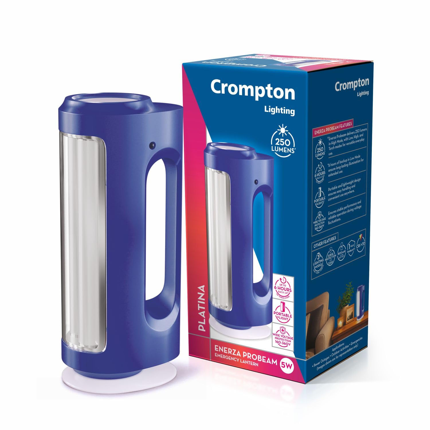 Crompton Enerza ProBeam 5W Portable Rechargeable Emergency Lantern for Home & Outdoor | 250 Lumens | 3 Modes - Torch | 6 Hrs Backup | 1800mAh Li-Ion Battery | Wide Voltage | 1 Yr Warranty | Pack of 1-image-11
