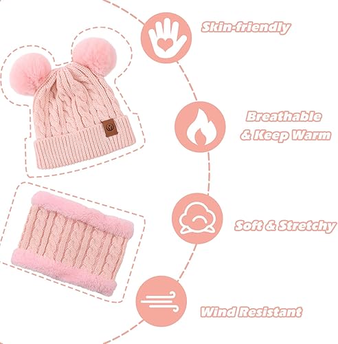 Miniatura 5 de Yuoahcn Conjunto de gorro de invierno para niños, bufanda y guantes de punto cálidos para niños y niñas, de 1 a 8 años