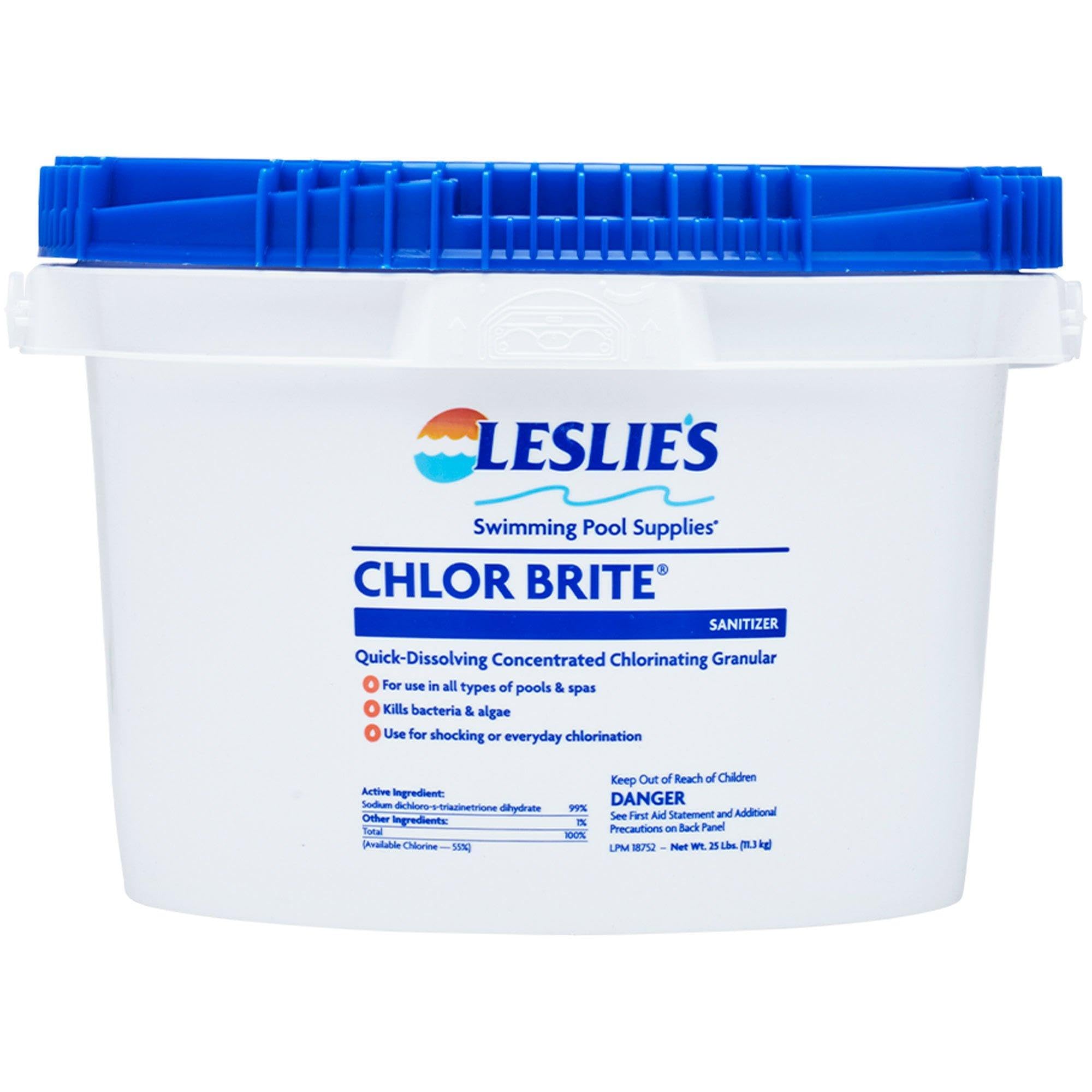 Leslie's Chlor Brite Swimming Pool Sodium Granular Chlorine – 99% Sodium Dichlor Sanitizer for Crystal Clear Water – Defends Against Bacteria, Algae, and Microorganisms - 25 Pound