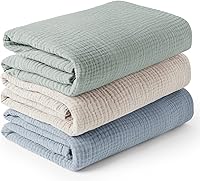 Konssy 3 Pack Muslin Swaddle Blankets 47x47 Inch - Soft Breathable 100% Cotton Newborn Receiving Blankets Unisex for Boys Girls